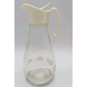 VtG 1970’s LOG CABIN Glass Maple Syrup Dispenser Pitcher GOLD EAGLE Motif -B18